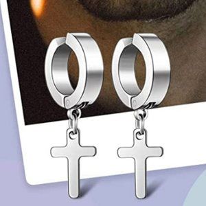 Unisex Magnetic Thick Cross Drop Earrings
